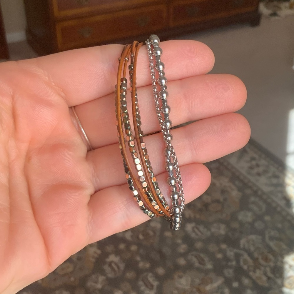 Set of 2 Fossil Bracelets (leather with rose gold and silver stainless steal)